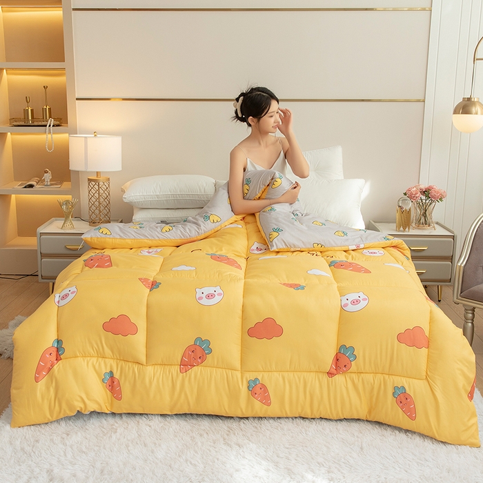 91家纺网 家纺一手货源 找家纺 悦织湾家纺 2025新款仿棉印花纯色学生被春秋被冬被四季通用被子被芯量多价优整年不断货 萝卜