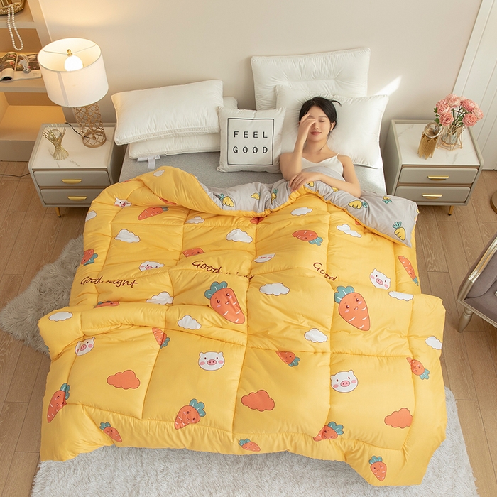 91家纺网 家纺一手货源 找家纺 悦织湾家纺 2025新款仿棉印花纯色学生被春秋被冬被四季通用被子被芯量多价优整年不断货 萝卜