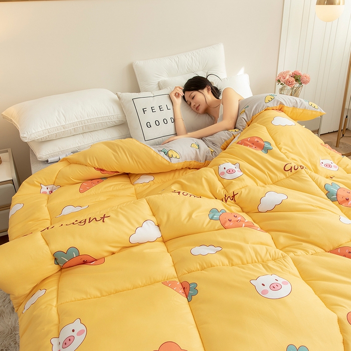 91家纺网 家纺一手货源 找家纺 悦织湾家纺 2025新款仿棉印花纯色学生被春秋被冬被四季通用被子被芯量多价优整年不断货 萝卜