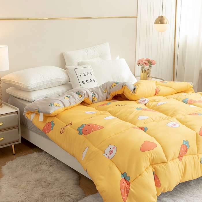 91家纺网 家纺一手货源 找家纺 悦织湾家纺 2025新款仿棉印花纯色学生被春秋被冬被四季通用被子被芯量多价优整年不断货 萝卜