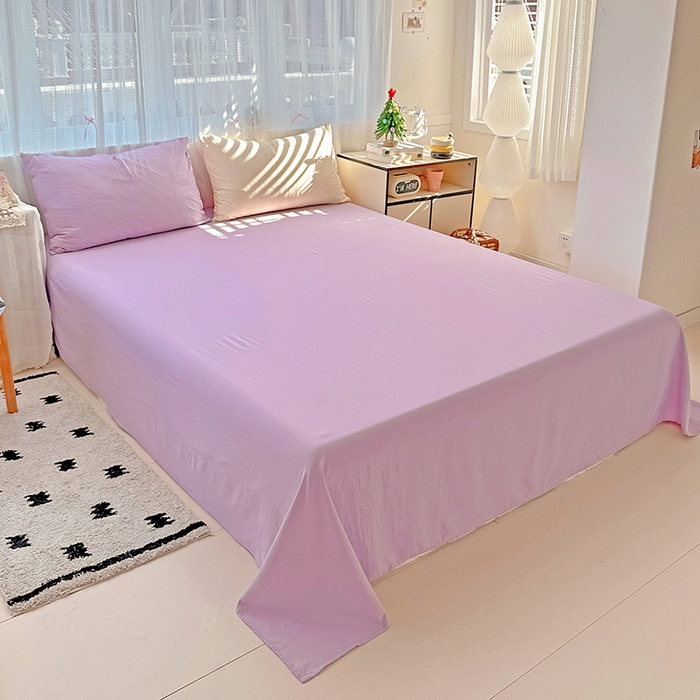 91家纺网 家纺一手货源 找家纺 繁花家居 2025新款高克重撞色水洗棉四件套 可可白紫