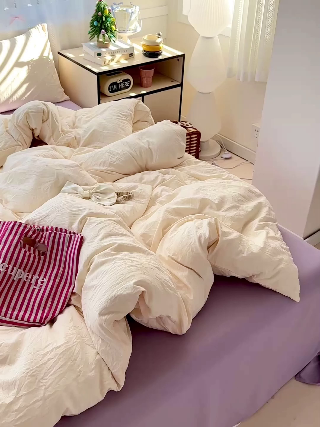 91家纺网 家纺一手货源 找家纺 繁花家居 2025新款高克重撞色水洗棉四件套 可可白紫