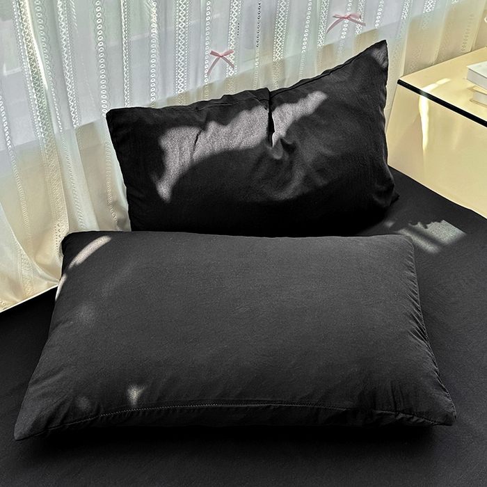 91家纺网 家纺一手货源 找家纺 繁花家居 2025新款高克重撞色水洗棉四件套 酷酷黑