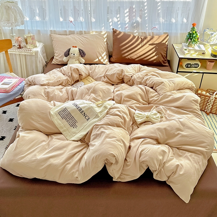 91家纺网 家纺一手货源 找家纺 繁花家居 2025新款高克重撞色水洗棉四件套 美拉德