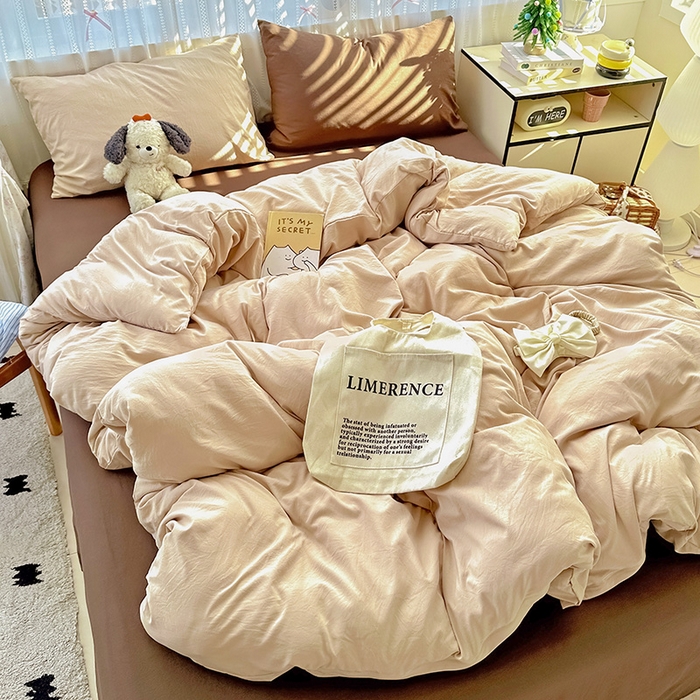 91家纺网 家纺一手货源 找家纺 繁花家居 2025新款高克重撞色水洗棉四件套 美拉德