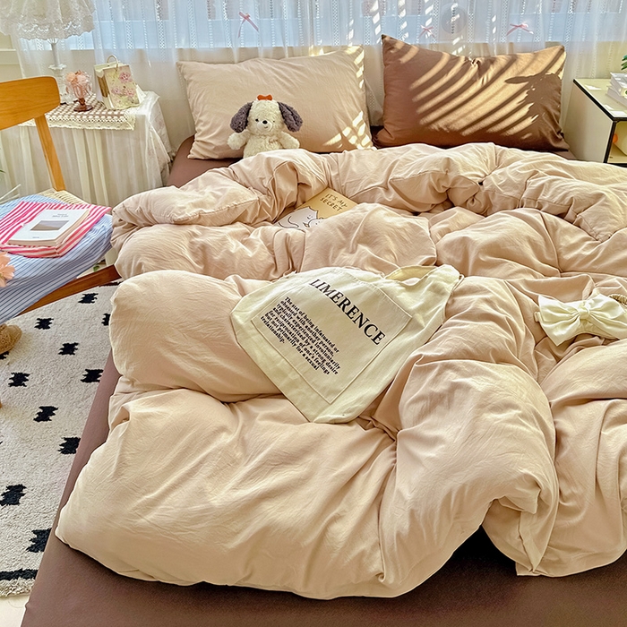 91家纺网 家纺一手货源 找家纺 繁花家居 2025新款高克重撞色水洗棉四件套 美拉德