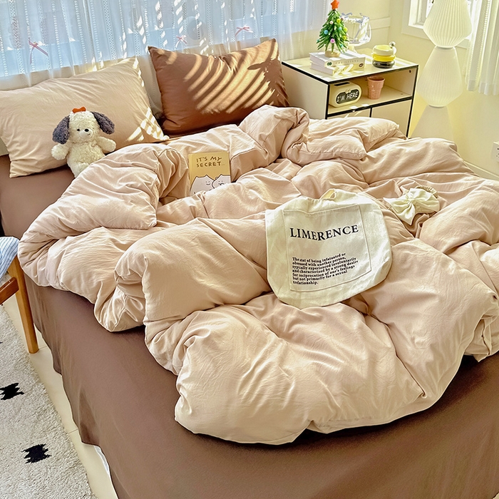 91家纺网 家纺一手货源 找家纺 繁花家居 2025新款高克重撞色水洗棉四件套 美拉德