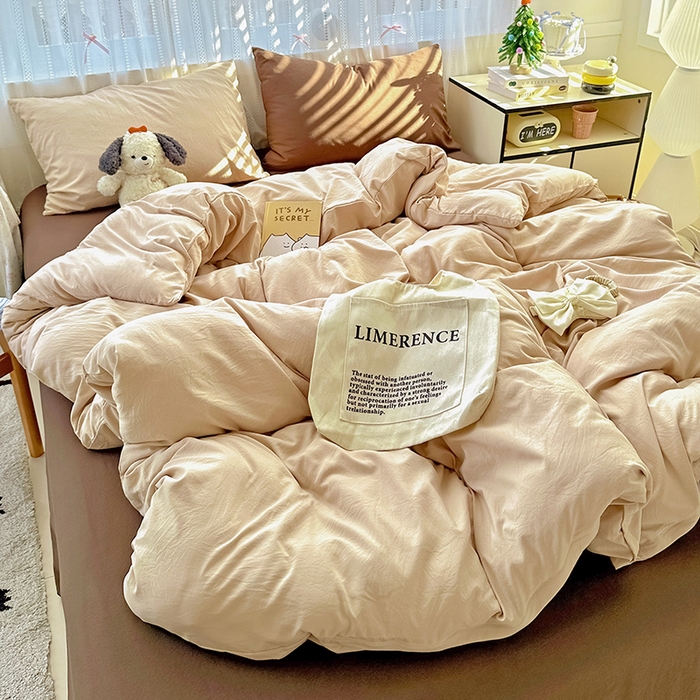 91家纺网 家纺一手货源 找家纺 繁花家居 2025新款高克重撞色水洗棉四件套 美拉德