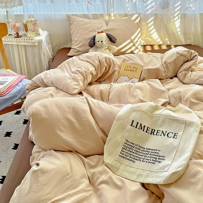 91家纺网 家纺一手货源 找家纺 繁花家居 2025新款高克重撞色水洗棉四件套 美拉德