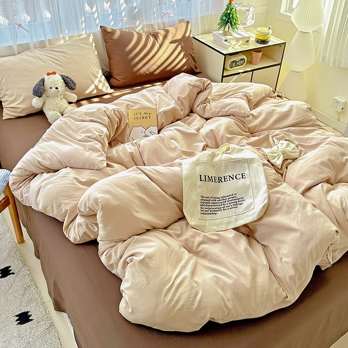 91家纺网 家纺一手货源 找家纺 繁花家居 2025新款高克重撞色水洗棉四件套 美拉德