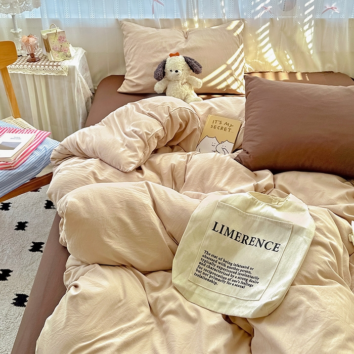 91家纺网 家纺一手货源 找家纺 繁花家居 2025新款高克重撞色水洗棉四件套 美拉德