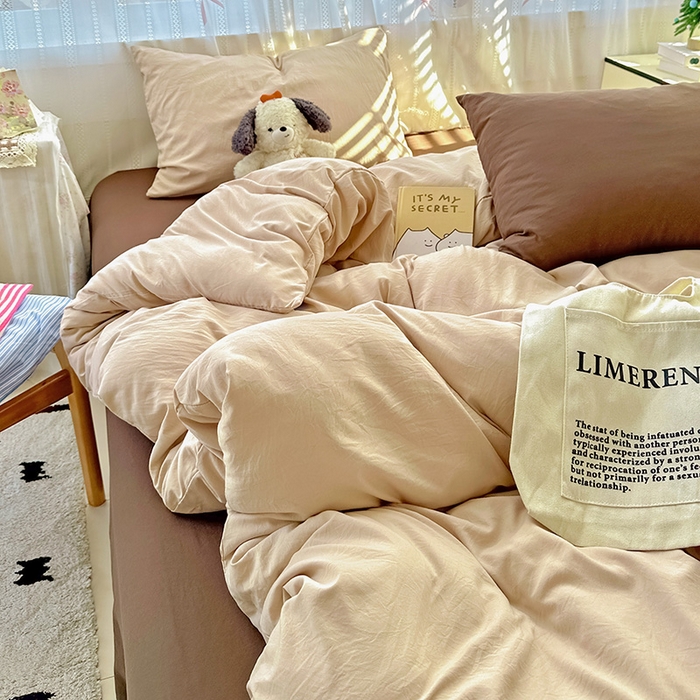 91家纺网 家纺一手货源 找家纺 繁花家居 2025新款高克重撞色水洗棉四件套 美拉德