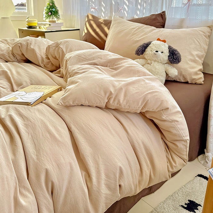 91家纺网 家纺一手货源 找家纺 繁花家居 2025新款高克重撞色水洗棉四件套 美拉德