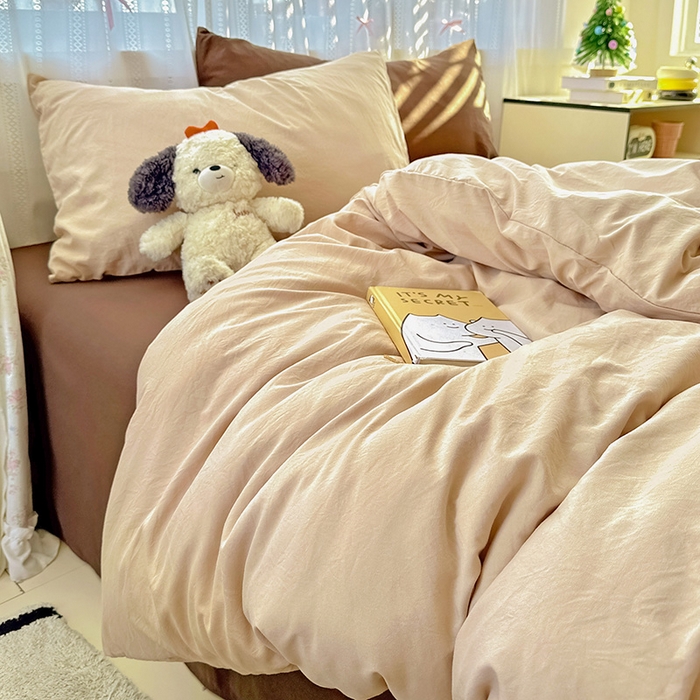 91家纺网 家纺一手货源 找家纺 繁花家居 2025新款高克重撞色水洗棉四件套 美拉德