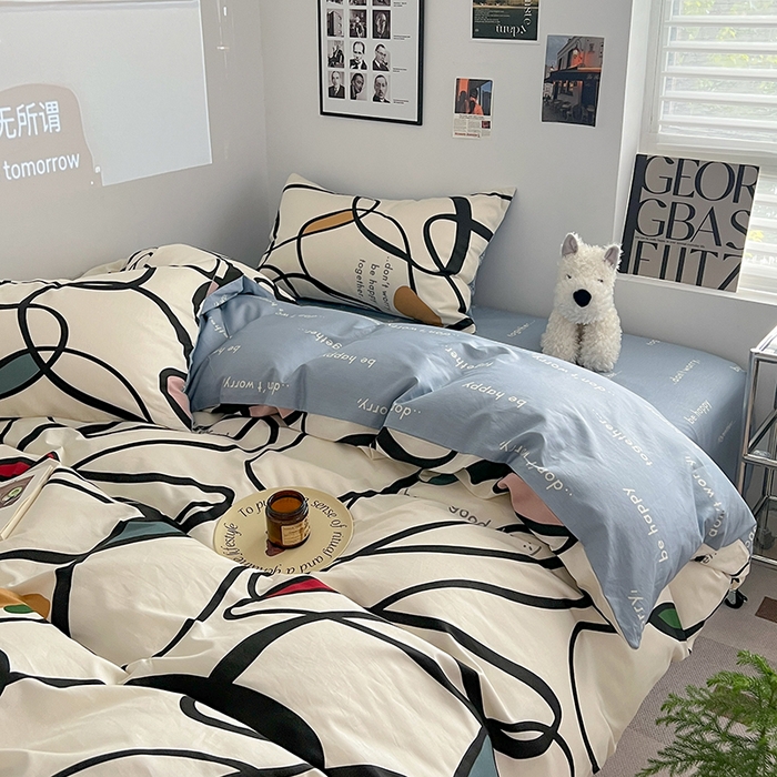 91家纺网 家纺一手货源 找家纺 （总）吉象家纺 2025新款全棉纯棉印花北欧简约系列四件套