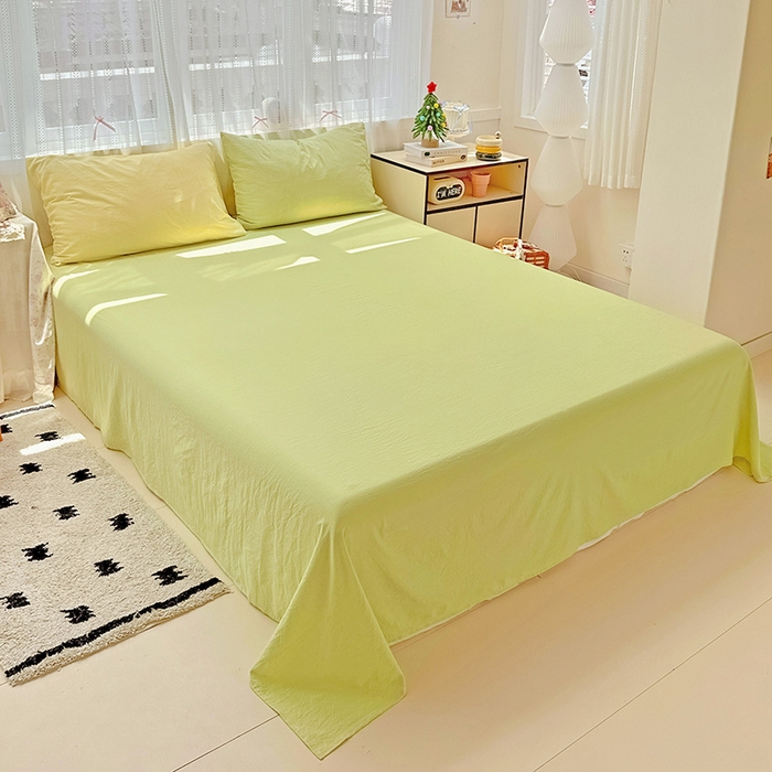 91家纺网 家纺一手货源 找家纺 繁花家居 2025新款高克重撞色水洗棉四件套 抹茶黄