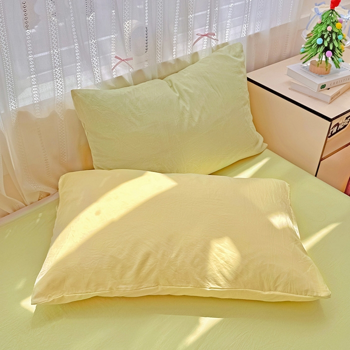 91家纺网 家纺一手货源 找家纺 繁花家居 2025新款高克重撞色水洗棉四件套 抹茶黄