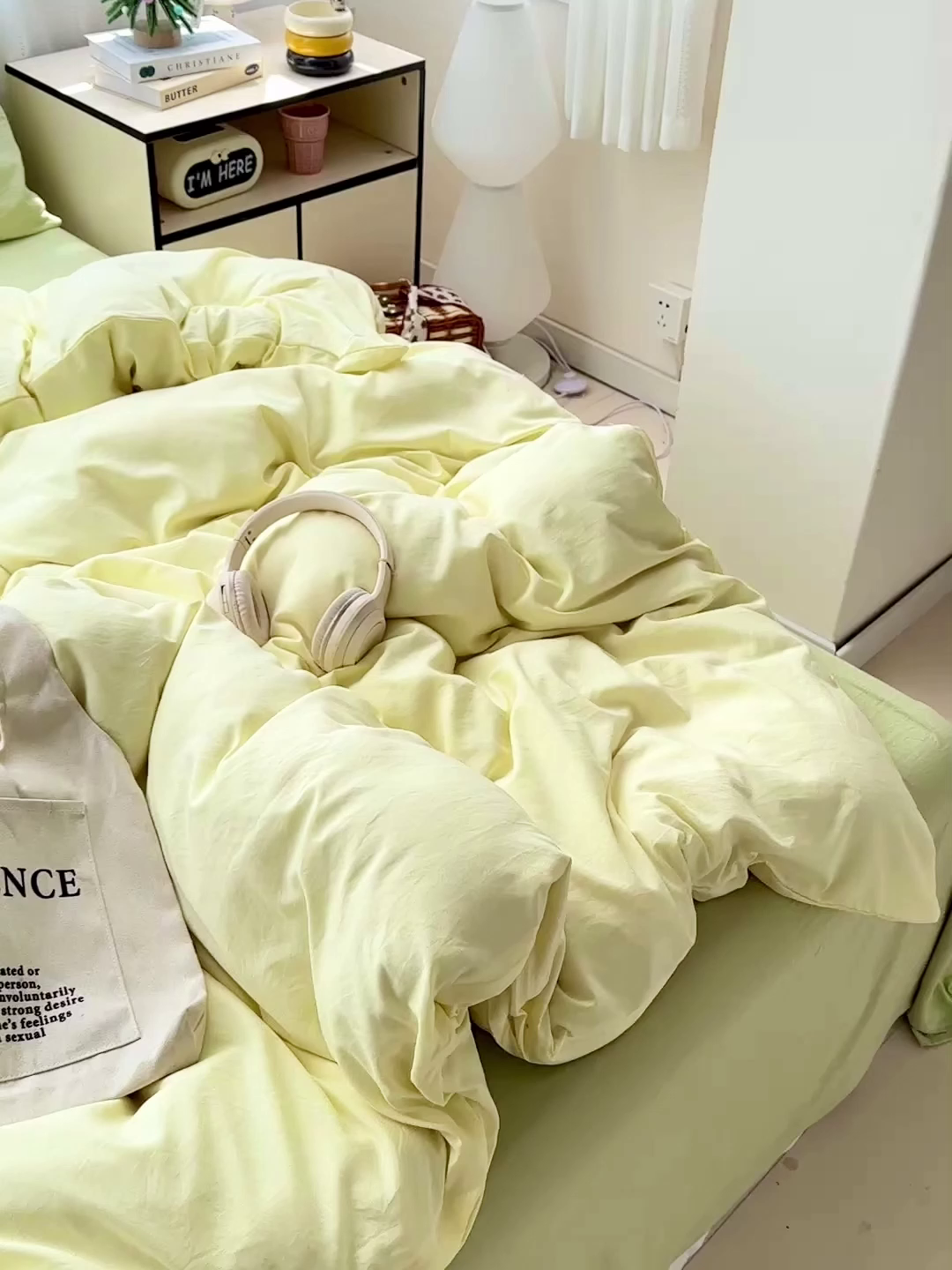 91家纺网 家纺一手货源 找家纺 繁花家居 2025新款高克重撞色水洗棉四件套 抹茶黄