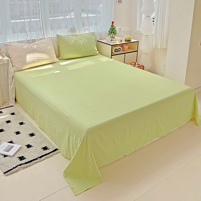 91家纺网 家纺一手货源 找家纺 繁花家居 2025新款高克重撞色水洗棉四件套 抹茶可可白