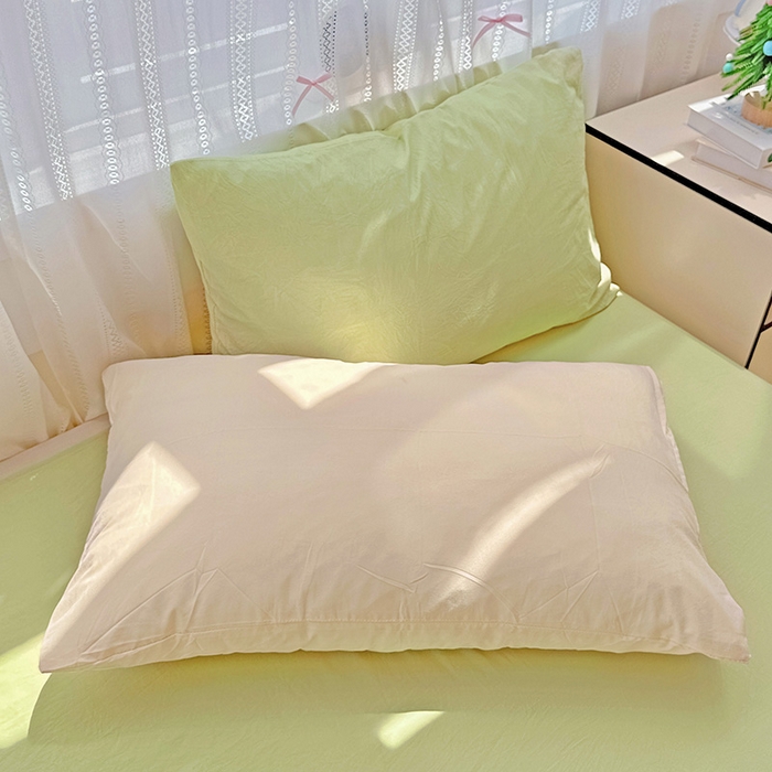 91家纺网 家纺一手货源 找家纺 繁花家居 2025新款高克重撞色水洗棉四件套 抹茶可可白