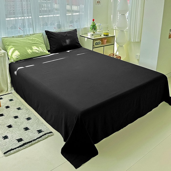 91家纺网 家纺一手货源 找家纺 繁花家居 2025新款高克重撞色水洗棉四件套 抹茶酷黑