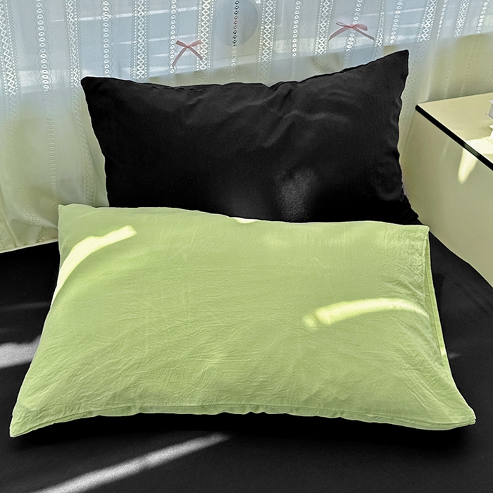 91家纺网 家纺一手货源 找家纺 繁花家居 2025新款高克重撞色水洗棉四件套 抹茶酷黑