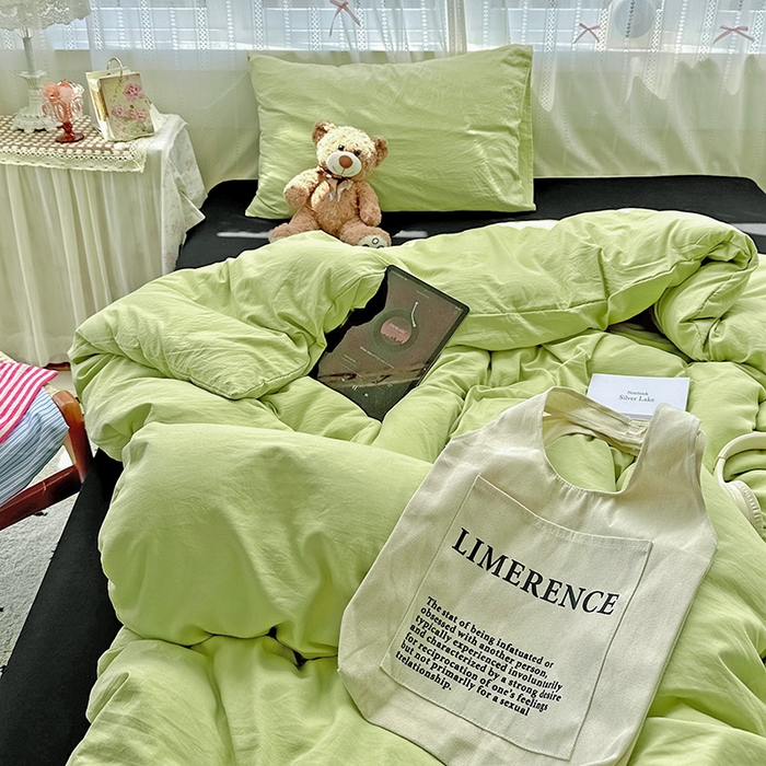 91家纺网 家纺一手货源 找家纺 繁花家居 2025新款高克重撞色水洗棉四件套 抹茶酷黑