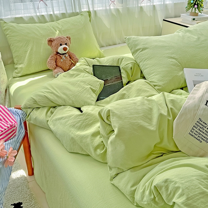 繁花家居 2025新款高克重撞色水洗棉四件套 抹茶绿