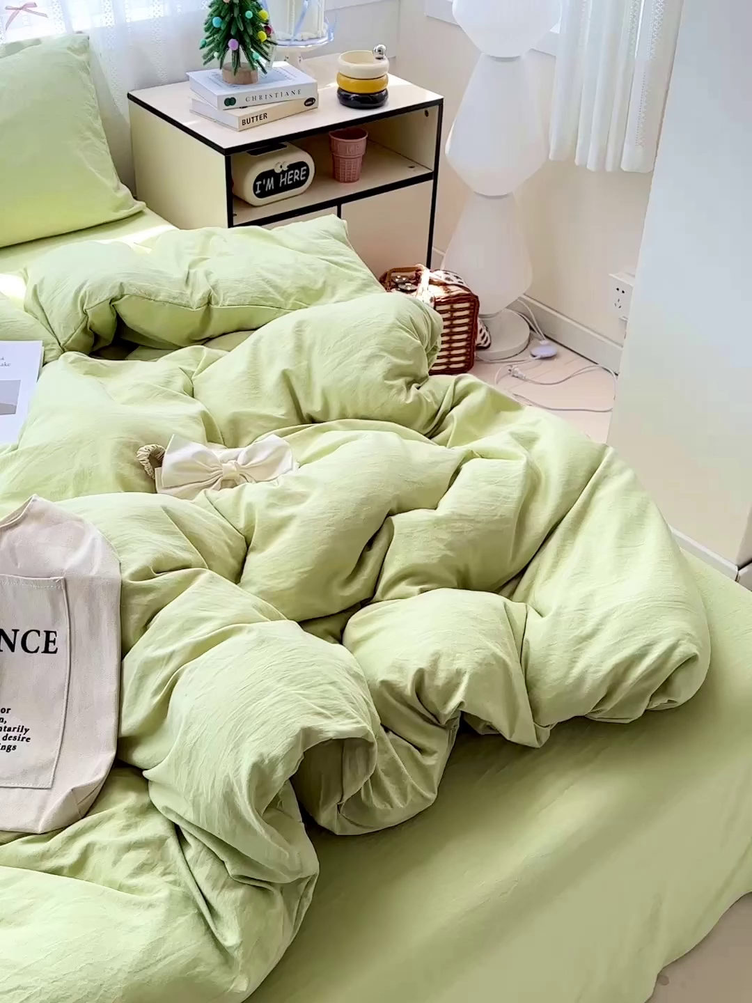 91家纺网 家纺一手货源 找家纺 繁花家居 2025新款高克重撞色水洗棉四件套 抹茶绿
