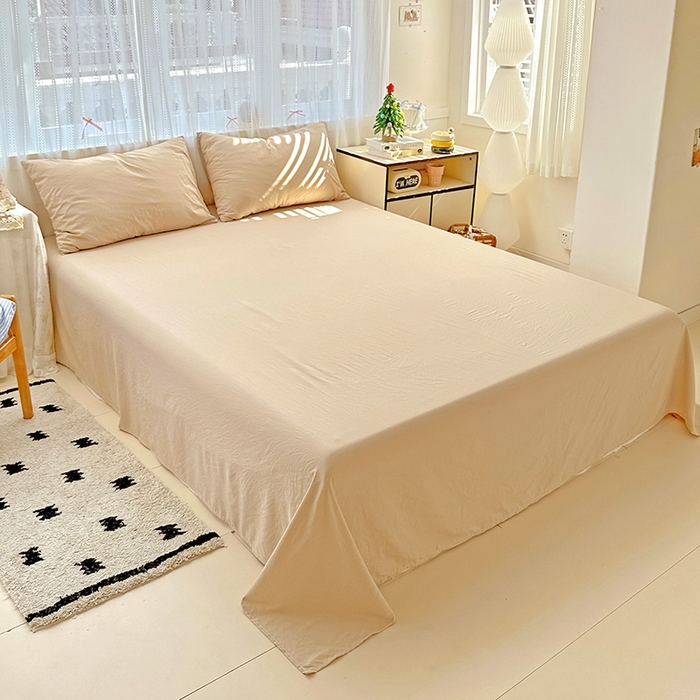 91家纺网 家纺一手货源 找家纺 繁花家居 2025新款高克重撞色水洗棉四件套 奶茶