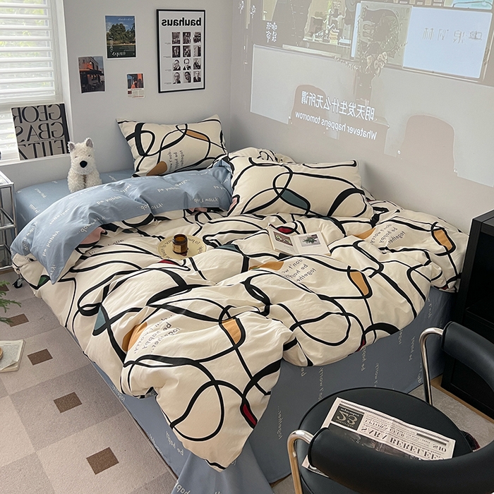 91家纺网 家纺一手货源 找家纺 吉象家纺 2025新款全棉纯棉印花北欧简约系列四件套 伯恩