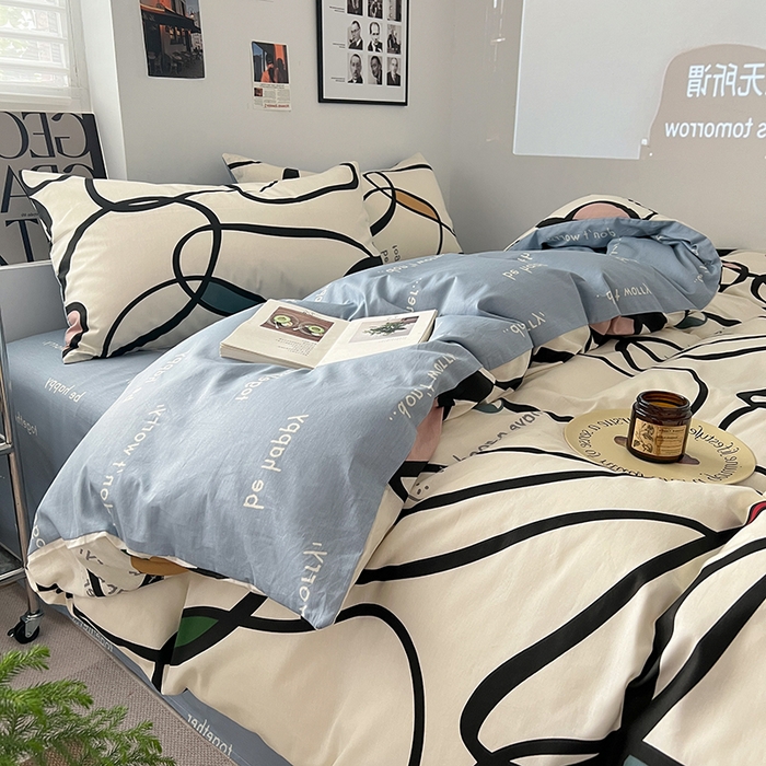 91家纺网 家纺一手货源 找家纺 吉象家纺 2025新款全棉纯棉印花北欧简约系列四件套 伯恩