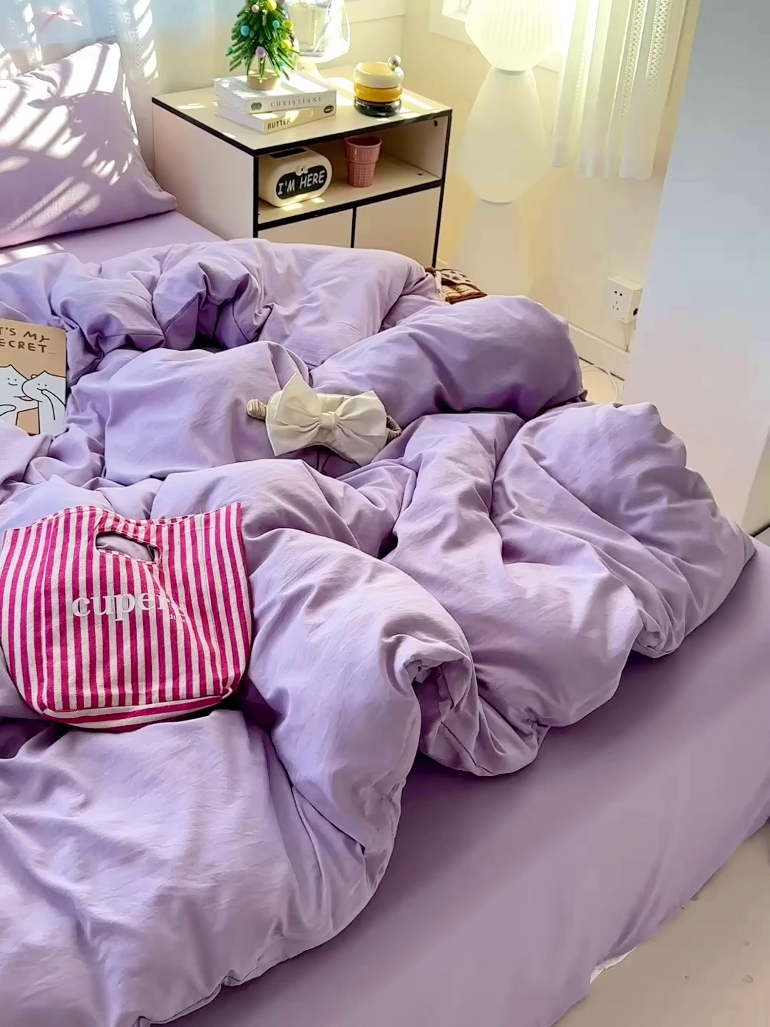 91家纺网 家纺一手货源 找家纺 繁花家居 2025新款高克重撞色水洗棉四件套 奶油紫