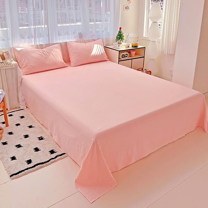 91家纺网 家纺一手货源 找家纺 繁花家居 2025新款高克重撞色水洗棉四件套 仙女粉