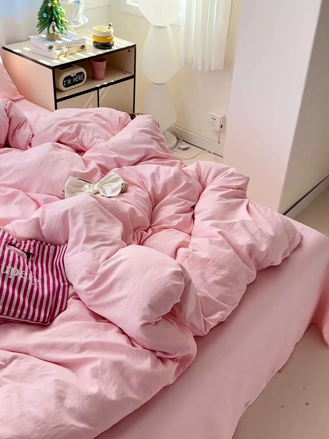 91家纺网 家纺一手货源 找家纺 繁花家居 2025新款高克重撞色水洗棉四件套 仙女粉