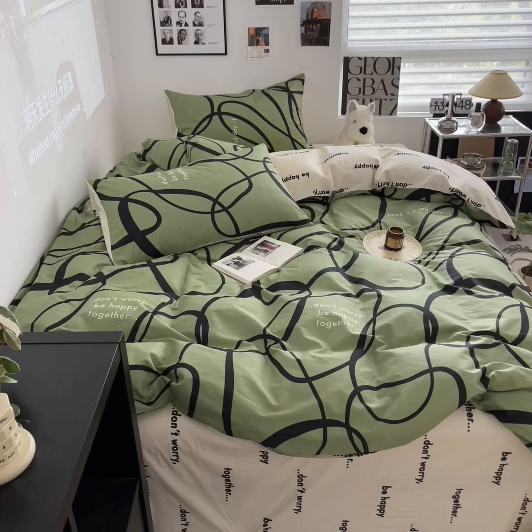 91家纺网 家纺一手货源 找家纺 吉象家纺 2025新款全棉纯棉印花北欧简约系列四件套 极简