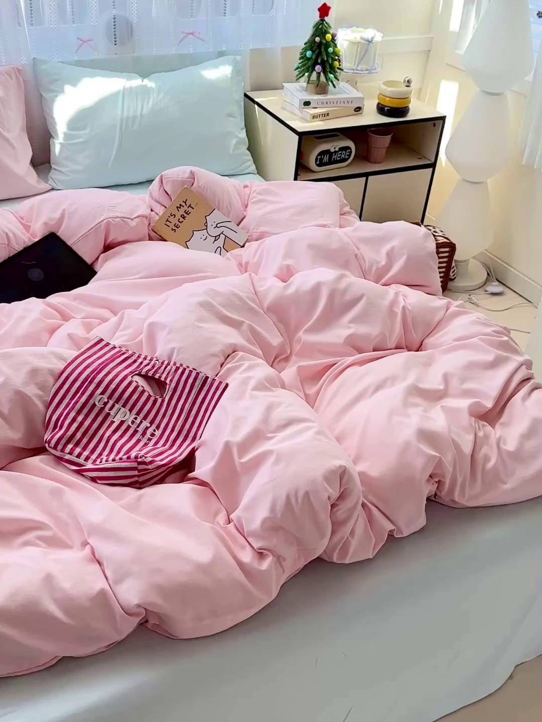 91家纺网 家纺一手货源 找家纺 繁花家居 2025新款高克重撞色水洗棉四件套 仙女粉+海盐蓝