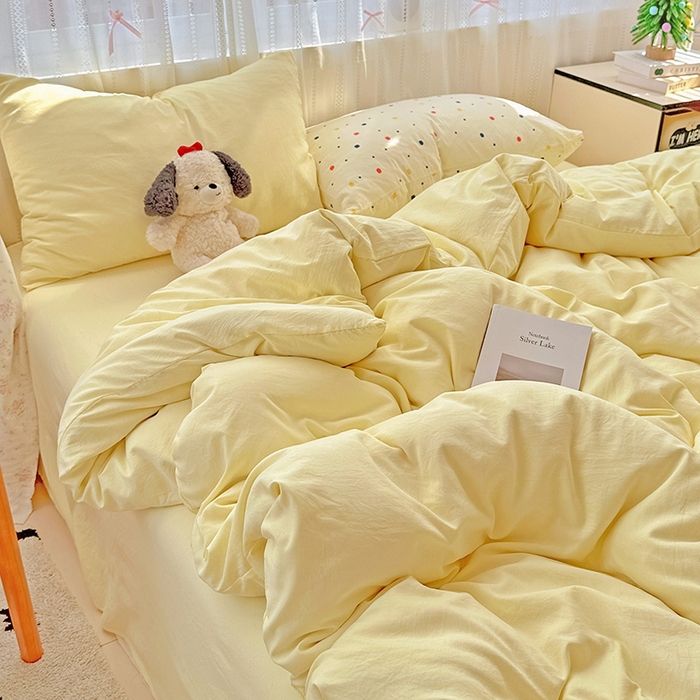 繁花家居 2025新款高克重撞色水洗棉四件套 芝士黄