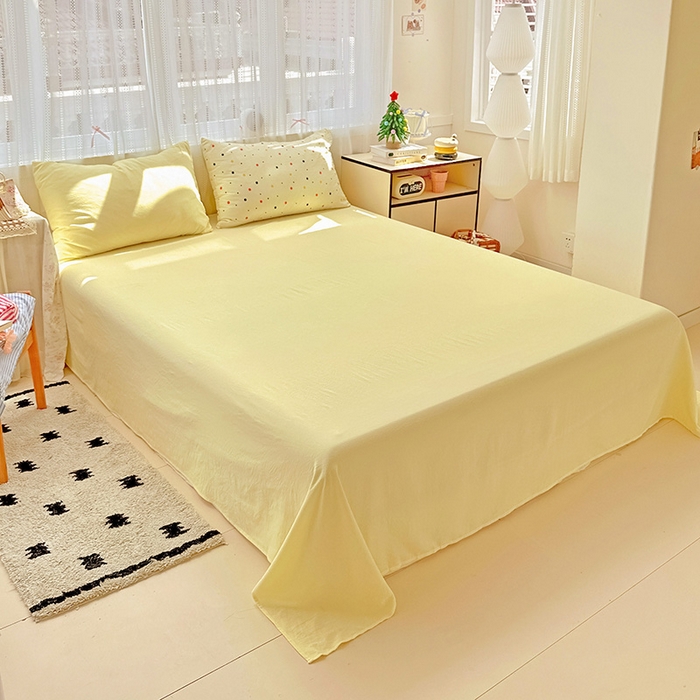 91家纺网 家纺一手货源 找家纺 繁花家居 2025新款高克重撞色水洗棉四件套 芝士黄