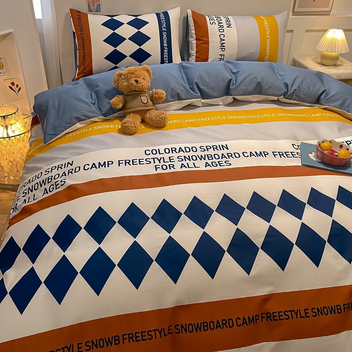 91家纺网 家纺一手货源 找家纺 吉象家纺 2025新款全棉纯棉印花北欧简约系列四件套 马里奥