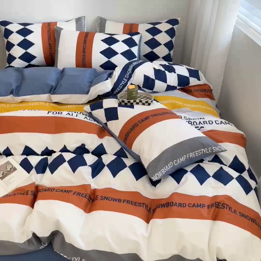 91家纺网 家纺一手货源 找家纺 吉象家纺 2025新款全棉纯棉印花北欧简约系列四件套 马里奥