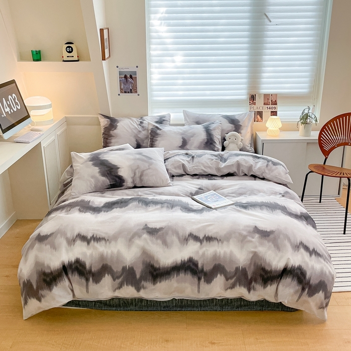 91家纺网 家纺一手货源 找家纺 吉象家纺 2025新款全棉纯棉印花北欧简约系列四件套 水墨画