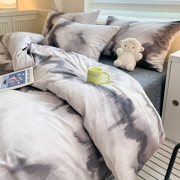 91家纺网 家纺一手货源 找家纺 吉象家纺 2025新款全棉纯棉印花北欧简约系列四件套 水墨画