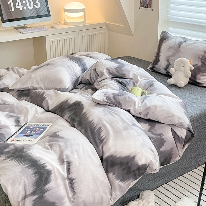 91家纺网 家纺一手货源 找家纺 吉象家纺 2025新款全棉纯棉印花北欧简约系列四件套 水墨画