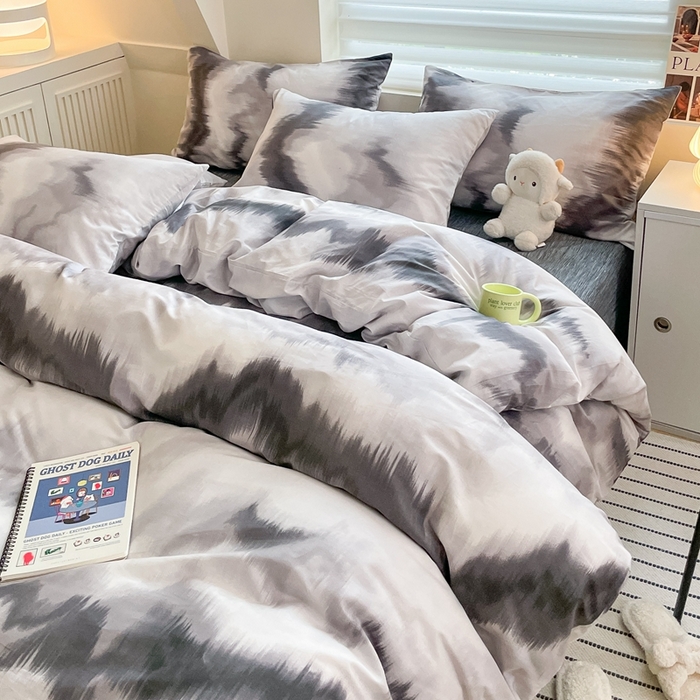 91家纺网 家纺一手货源 找家纺 吉象家纺 2025新款全棉纯棉印花北欧简约系列四件套 水墨画