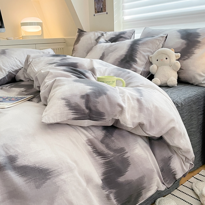 91家纺网 家纺一手货源 找家纺 吉象家纺 2025新款全棉纯棉印花北欧简约系列四件套 水墨画