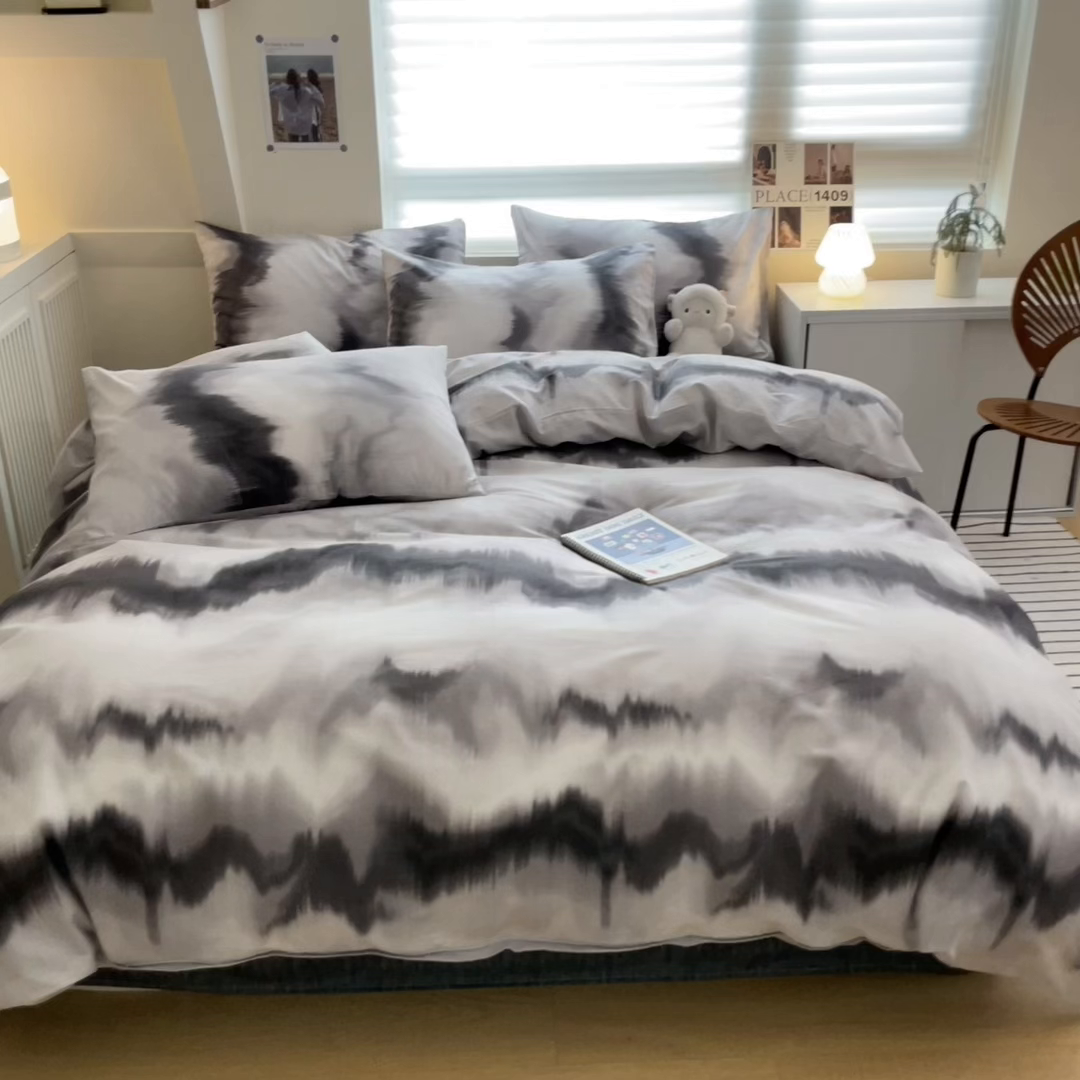 91家纺网 家纺一手货源 找家纺 吉象家纺 2025新款全棉纯棉印花北欧简约系列四件套 水墨画