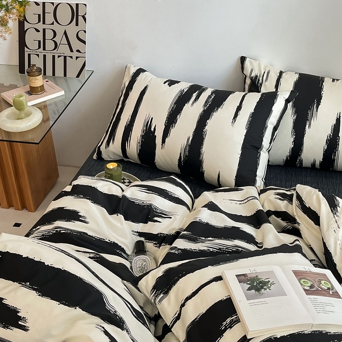 91家纺网 家纺一手货源 找家纺 吉象家纺 2025新款全棉纯棉印花北欧简约系列四件套 文艺黑