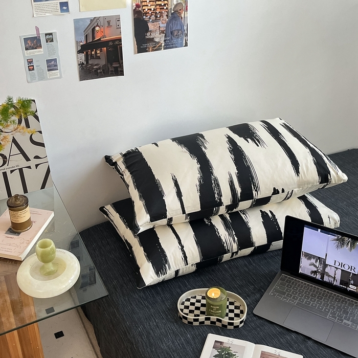 91家纺网 家纺一手货源 找家纺 吉象家纺 2025新款全棉纯棉印花北欧简约系列四件套 文艺黑