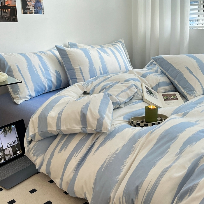 91家纺网 家纺一手货源 找家纺 吉象家纺 2025新款全棉纯棉印花北欧简约系列四件套 文艺蓝